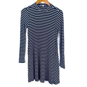 Miami Boutique Women’s Long Sleeve Striped Swing Dress Sz XS Black White Relaxed